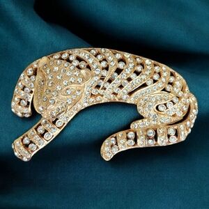 Gold Leopard Brooch Austrian Crystal - Broche panthère dorée cristaux